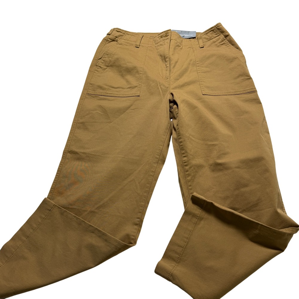 Talbots High Waist Patch Pocket Crop Pants Womens 12 Tan Straight Leg NWT